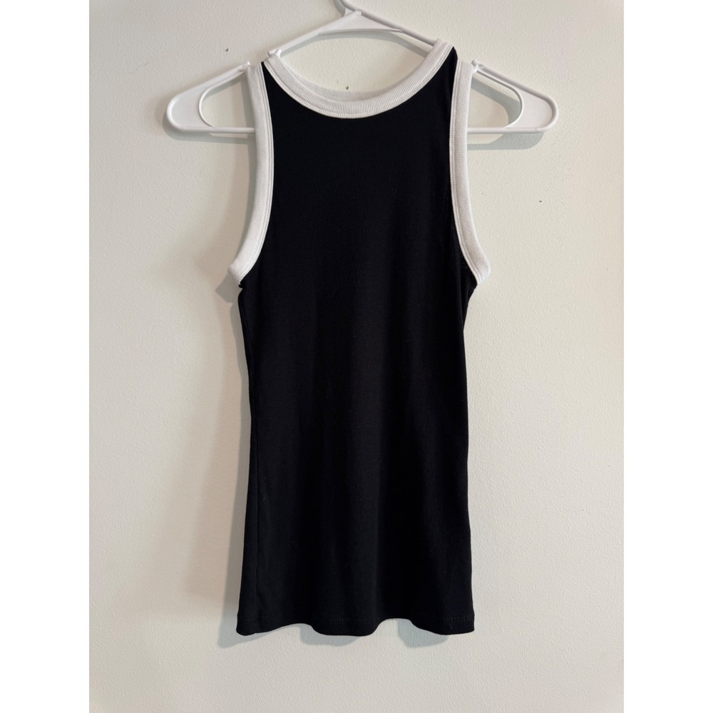 A New Day Ribbed Racerback Tank Top Womens XS Black Contrast Trim